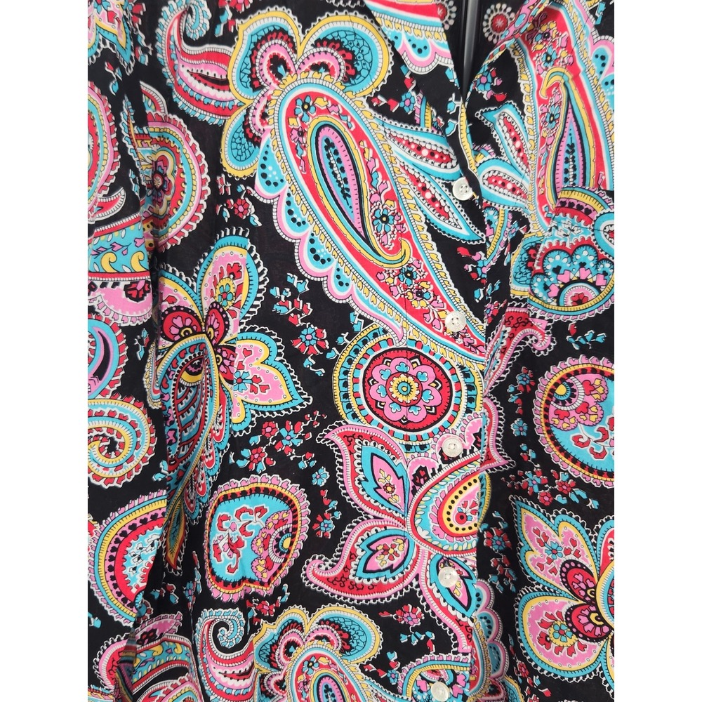 Vera Bradley Women Large Black Multi Color Paisley 100% Cotton Button Down Shirt - Picture 3 of 9